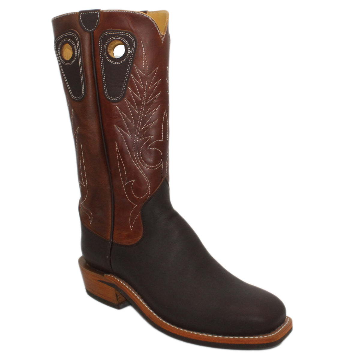 14" Brown Upper w/ Beck Classic Stitching
Brown Timberjack Steer Vamp
Wide French Square Toe
Slightly Tapered Heel