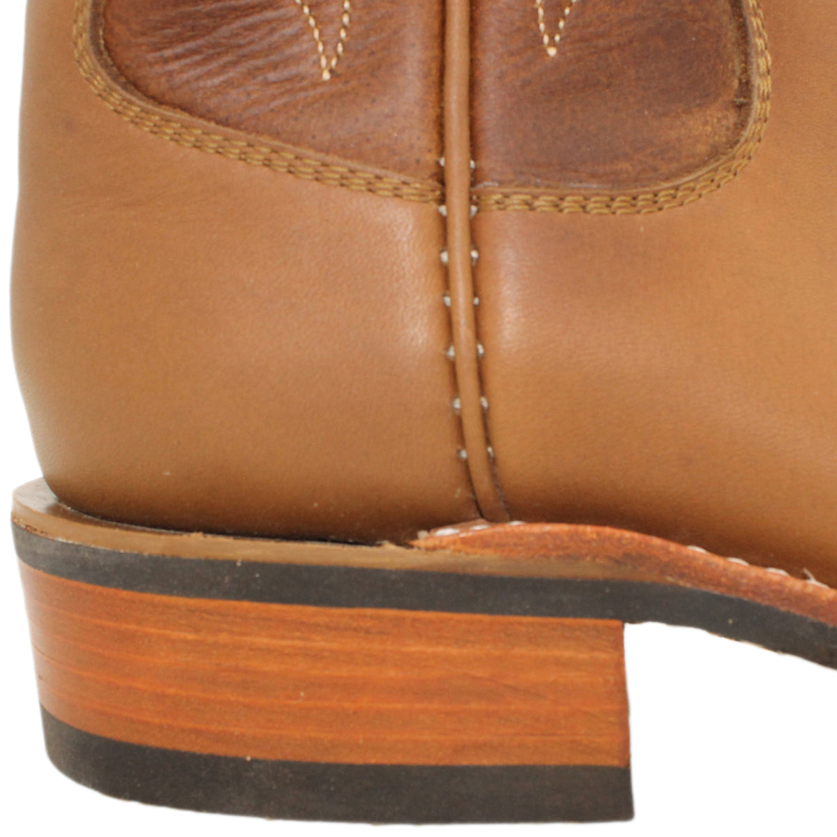 12" Brown upper w/ Beck Stitching
Saddle Timberjack Steer Vamp
Wide French Toe
Block Heel