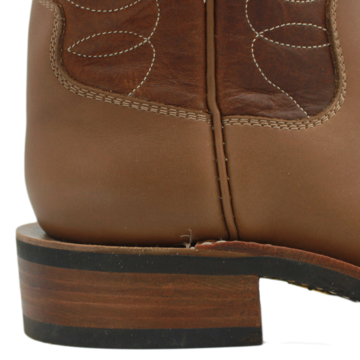 12" Brown upper w/ Loops Stitching
Saddle Timberjack Steer Vamp
Round Toe
Block Heel