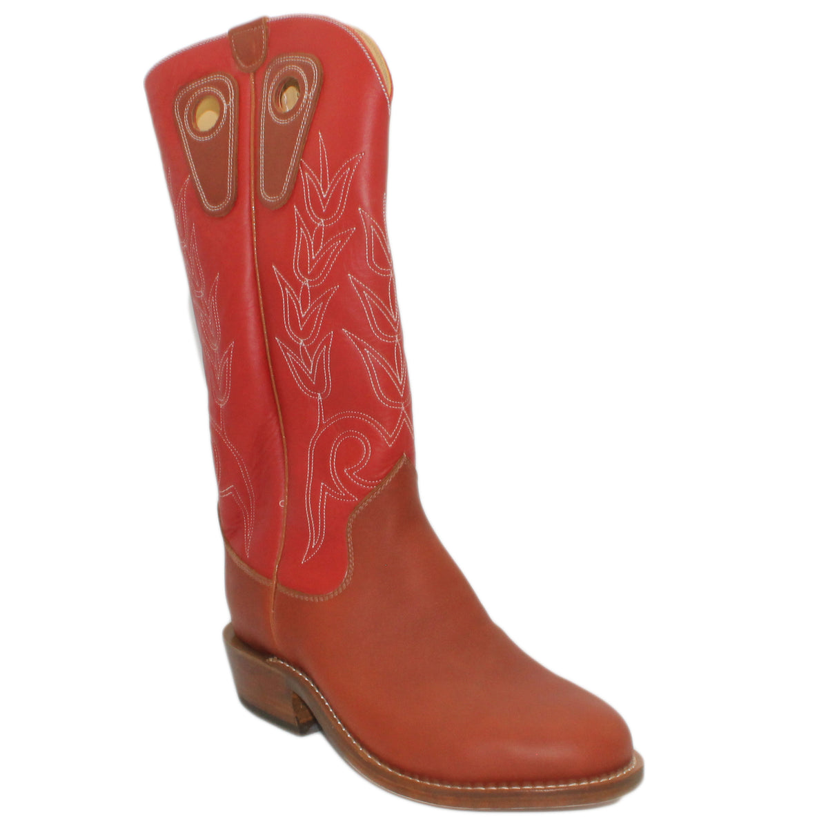 16" Red Upper w/ Tulip Stitching
Tan Timberjack Steer Vamp
Round Toe
Slightly Tapered Heel