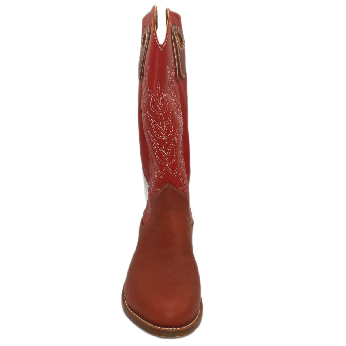 16" Red Upper w/ Tulip Stitching
Tan Timberjack Steer Vamp
Round Toe
Slightly Tapered Heel