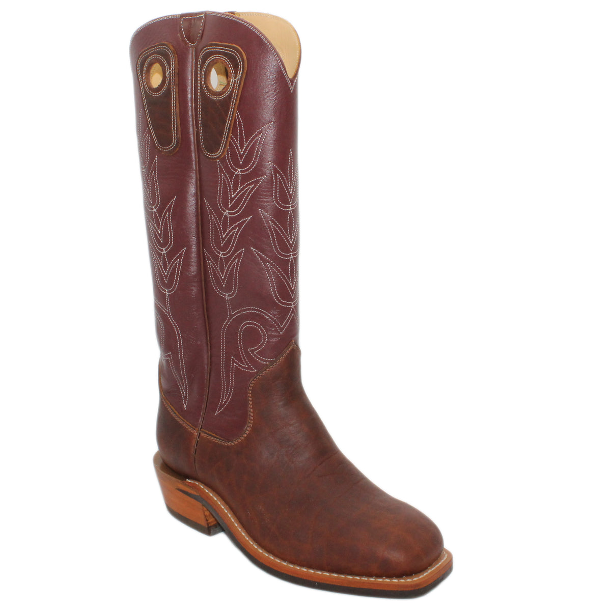 16" Wine Uppers w/ Tulip Stitching
Bison Vamp
Wide French Square Toe
Slightly Tapered Heel