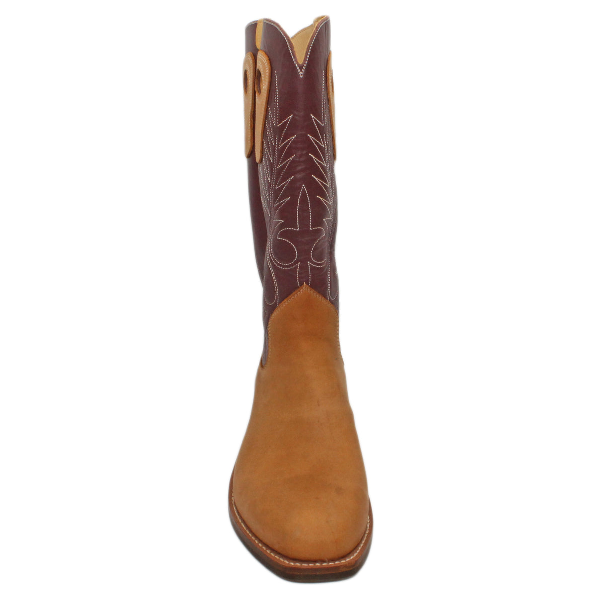 14" Wine Upper w/ Beck Classic Stitching
Buckskin Steer Vamp
Regular French Square Toe
Slightly Tapered Heel