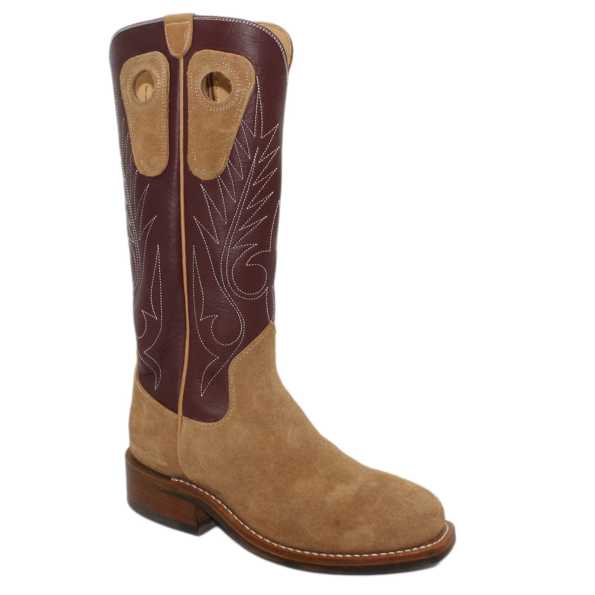 14" Wine Upper w/ Beck Classic Stitching
Buckskin Rough Out Steer Vamp
Regular French Square Toe
Block Heel