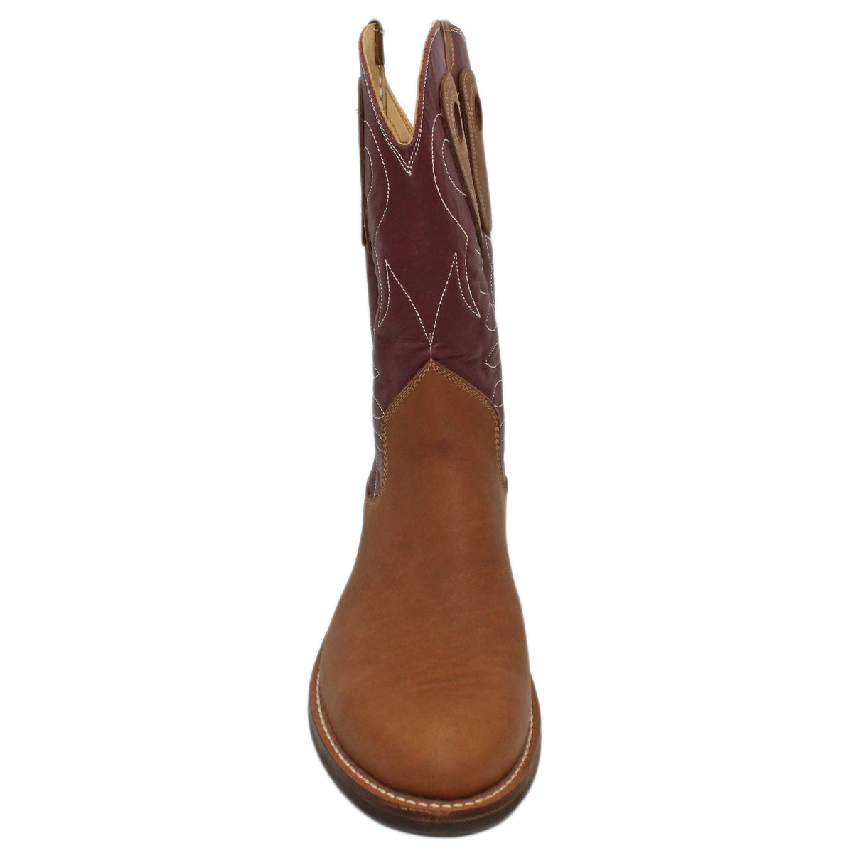 12" Wine Upper w/ Loops Stitching
Saddle Timberjack Steer Vamp
Round Toe
Block Heel