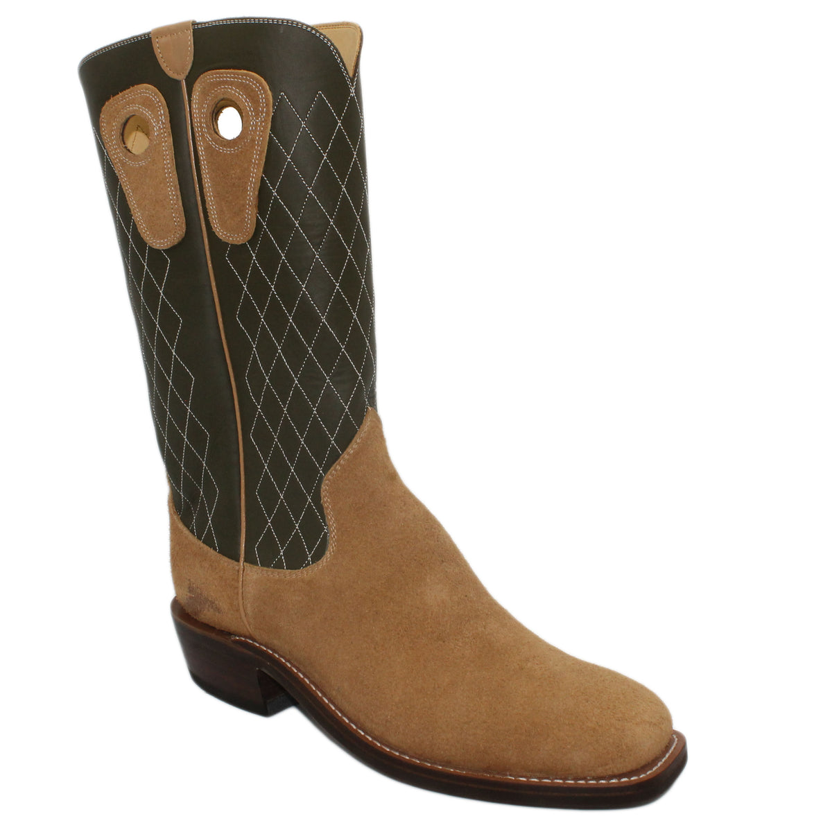 14" Forest upper w/ Diamond Stitching
Buckskin Rough Out Steer Vamp
Wide French Square Toe
Slightly Tapered Heel