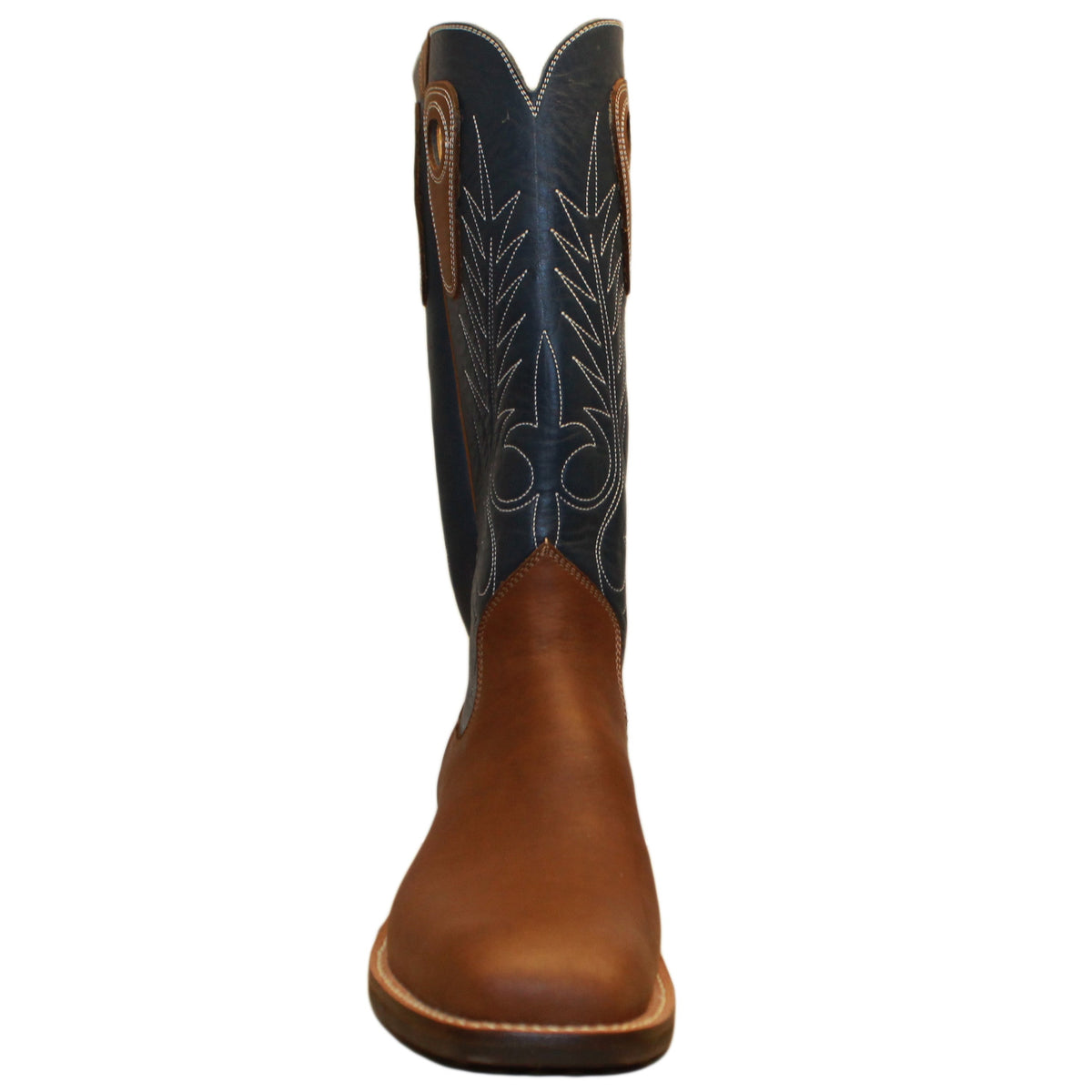 14" Blue Upper w/ Beck Classic Stitching

Saddle Timberjack Steer Vamp

Wide French Square Toe

Slightly Tapered Heel
