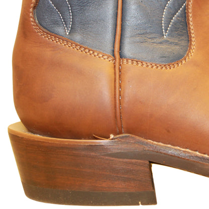 14" Blue Upper w/ Beck Classic Stitching

Saddle Timberjack Steer Vamp

Wide French Square Toe

Slightly Tapered Heel