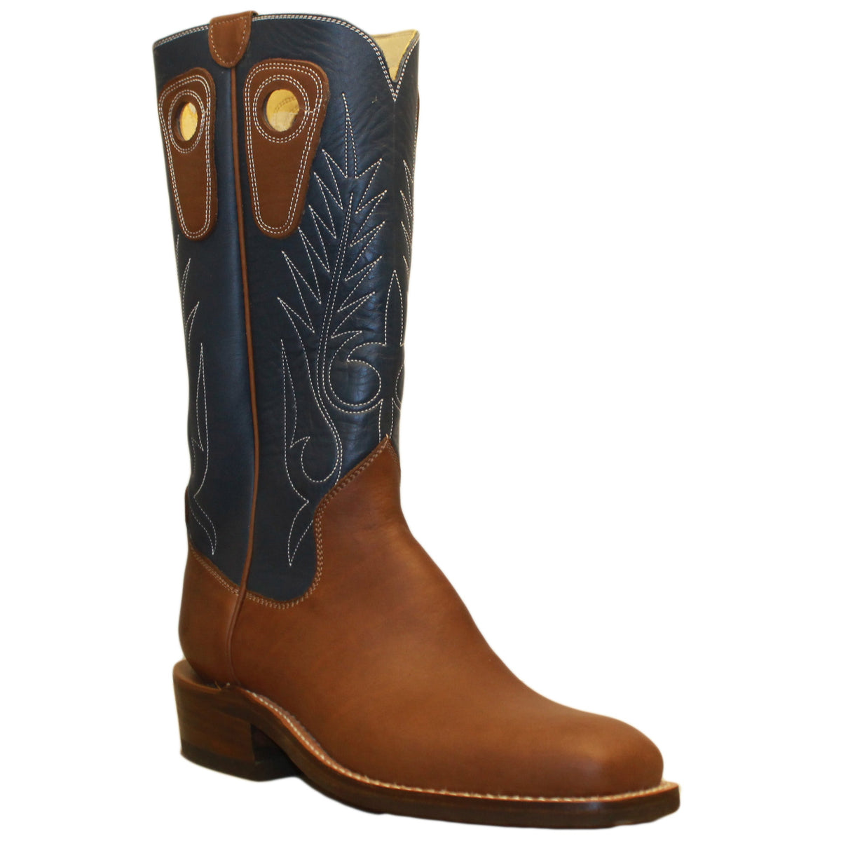 14" Blue Upper w/ Beck Classic Stitching

Saddle Timberjack Steer Vamp

Wide French Square Toe

Slightly Tapered Heel