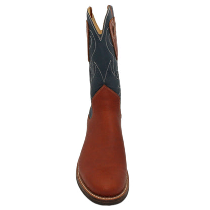 12" Blue Upper w/ Loops Stitching

Tan Timberjack Steer Vamp

Round Toe

Block Heel