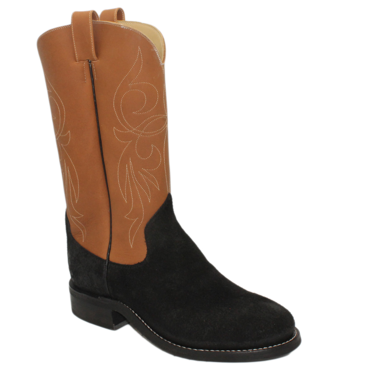 14" Brown Upper w/ Elkhorn Stitching

Black Rough Out Steer Vamp

Round Toe

Block Heel