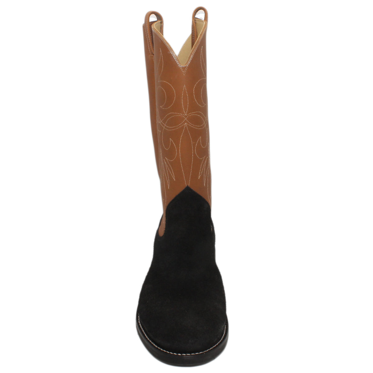 14" Brown Upper w/ Elkhorn Stitching

Black Rough Out Steer Vamp

Round Toe

Block Heel