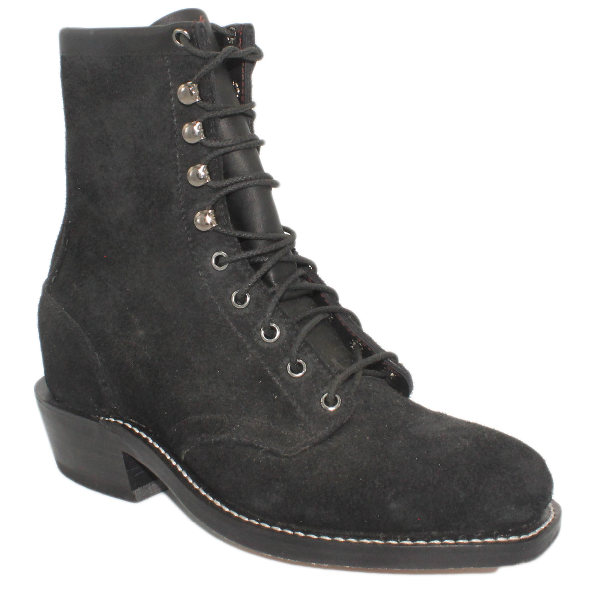 8" Lace-Up

Black Rough Out Steer

Regular French Square Toe

Slightly Tapered Heel
