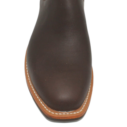 12" Brown Upper w/ Loops Stitching

Brown Timberjack Steer Vamp

Regular French Square Toe

Slightly Tapered Heel