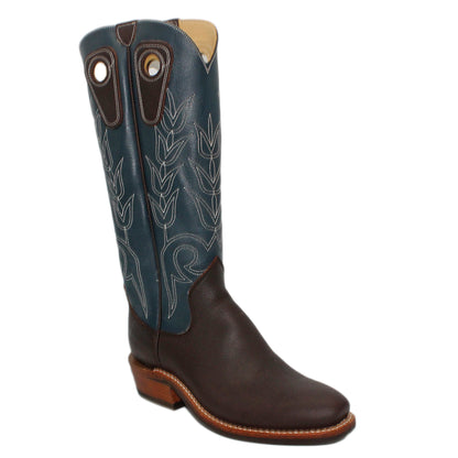 16" Blue Upper w/ Tulip Stitching

Brown Timberjack Steer Vamp

Regular Forties Toe

Slightly Tapered Heel