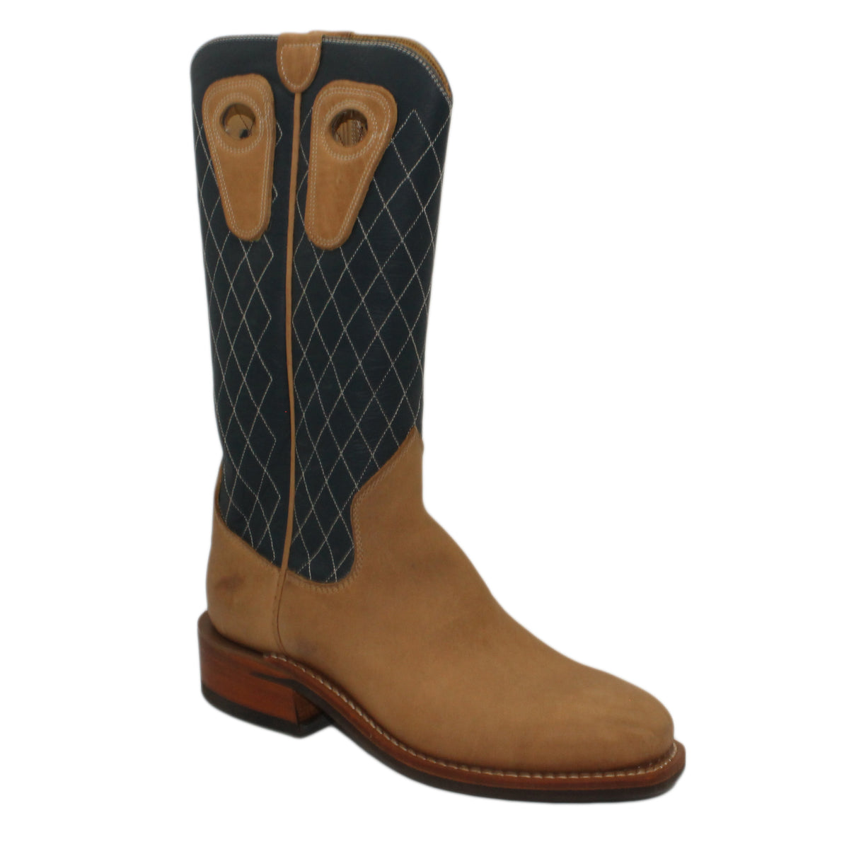 14" Blue upper w/ Diamond Stitching

Buckskin Steer Vamp

Regular French Square Toe

Block Heel