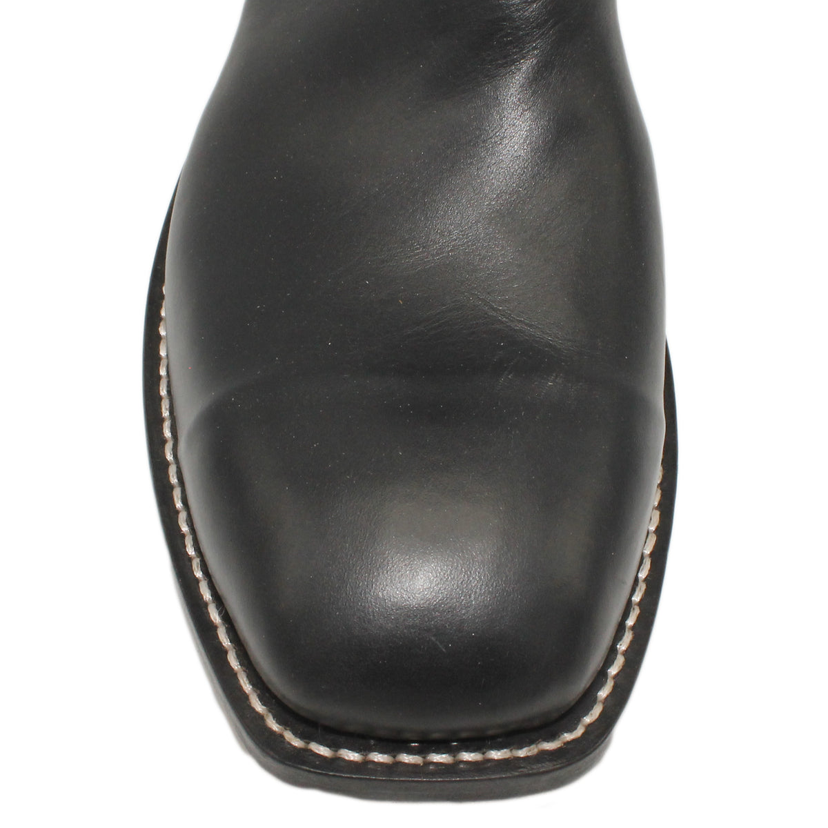 12" Black Kidskin Upper w/ Beck 3 Row Stitching

Black Calf Vamp

Wide French Toe

Slightly Tapered Heel

Leather Sole