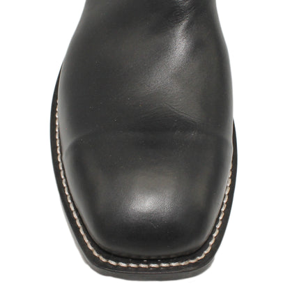 12" Black Kidskin Upper w/ Beck 3 Row Stitching

Black Calf Vamp

Wide French Toe

Slightly Tapered Heel

Leather Sole