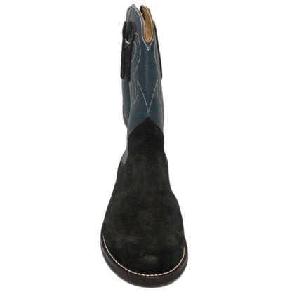 12" Blue Upper w/ Loops Stitching

Black Rough Out Steer Vamp

Round Toe

Block Heel