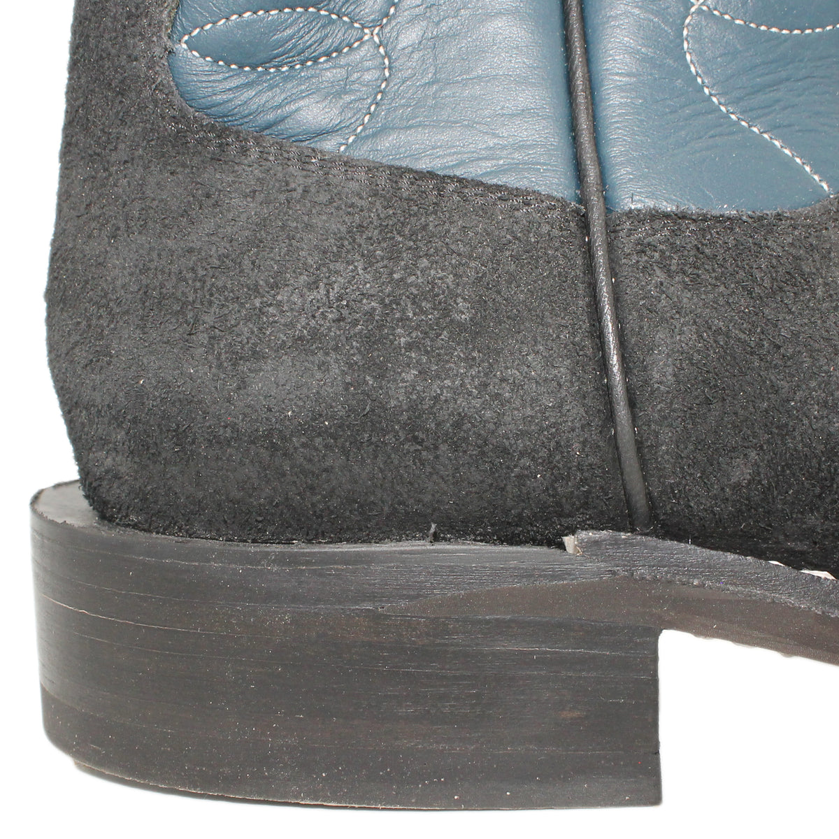 12" Blue Upper w/ Loops Stitching

Black Rough Out Steer Vamp

Round Toe

Block Heel