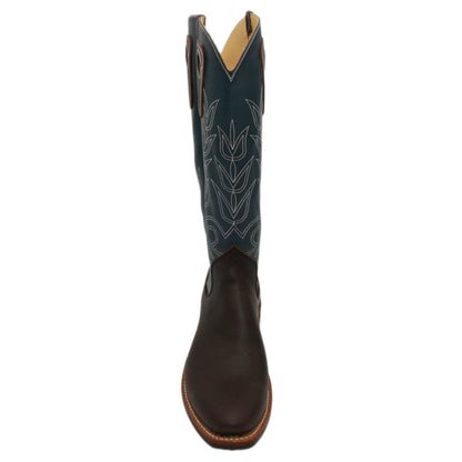 16" Blue Upper w/ Tulip Stitching

Brown Timberjack Steer Vamp

Regular Forties Toe

Slightly Tapered Heel