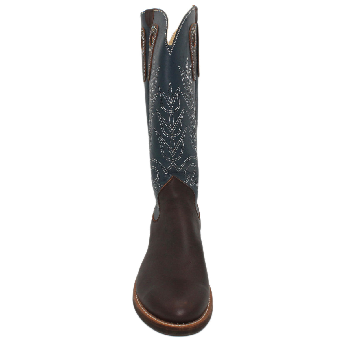16" Blue Upper w/ Tulip Stitching

Brown Steer Vamp

Regular Round Toe

Slightly Tapered Heel