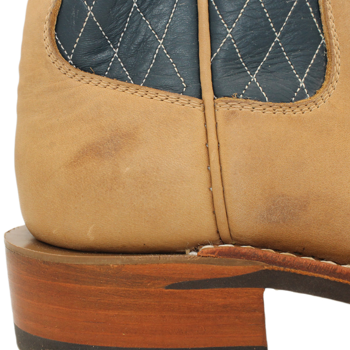 14" Blue upper w/ Diamond Stitching

Buckskin Steer Vamp

Regular French Square Toe

Block Heel
