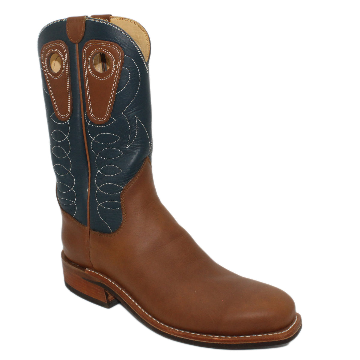 12" Blue Upper w/ Loops Stitching

Saddle Timberjack Steer Vamp

Regular French Square Toe

Block Heel