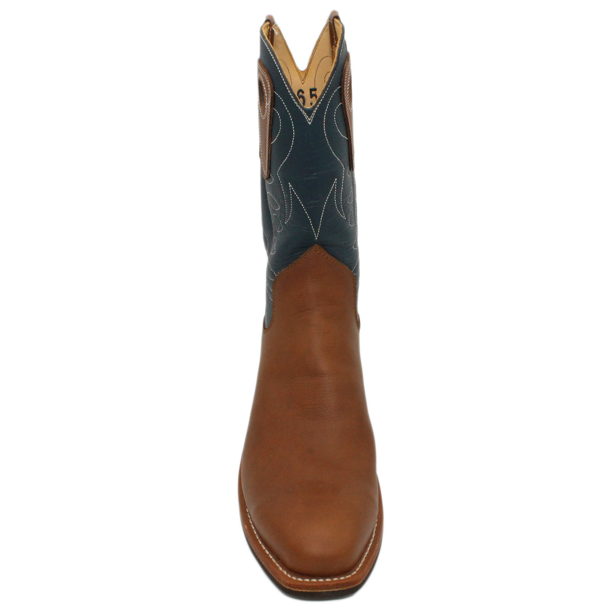 12" Blue Upper w/ Loops Stitching

Saddle Timberjack Steer Vamp

Regular French Square Toe

Block Heel