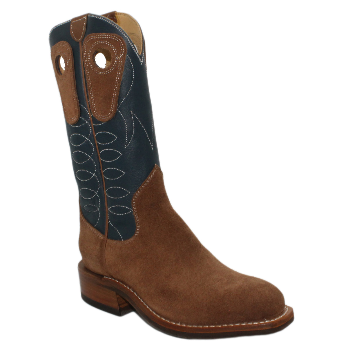 12" Blue Upper w/ Loops Stitching

Saddle Timberjack Steer Rough Out Vamp

Regular French Square Toe

Block Heel