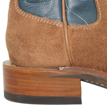 12" Blue Upper w/ Loops Stitching

Saddle Timberjack Steer Rough Out Vamp

Regular French Square Toe

Block Heel