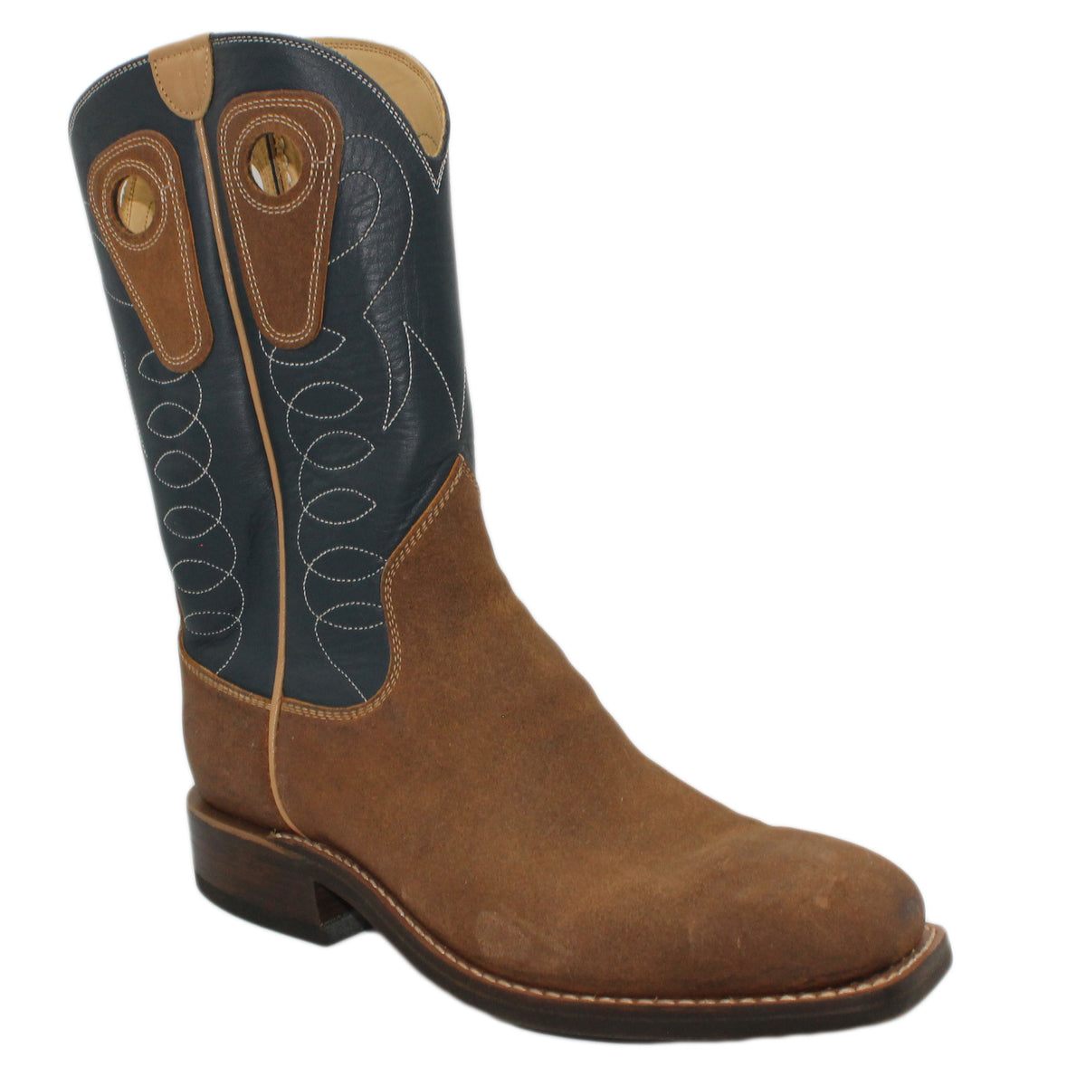 12" Blue upper w/ Loops Stitching

Waxed Rough Out Steer Vamp

Wide French Square Toe

Block Heel
