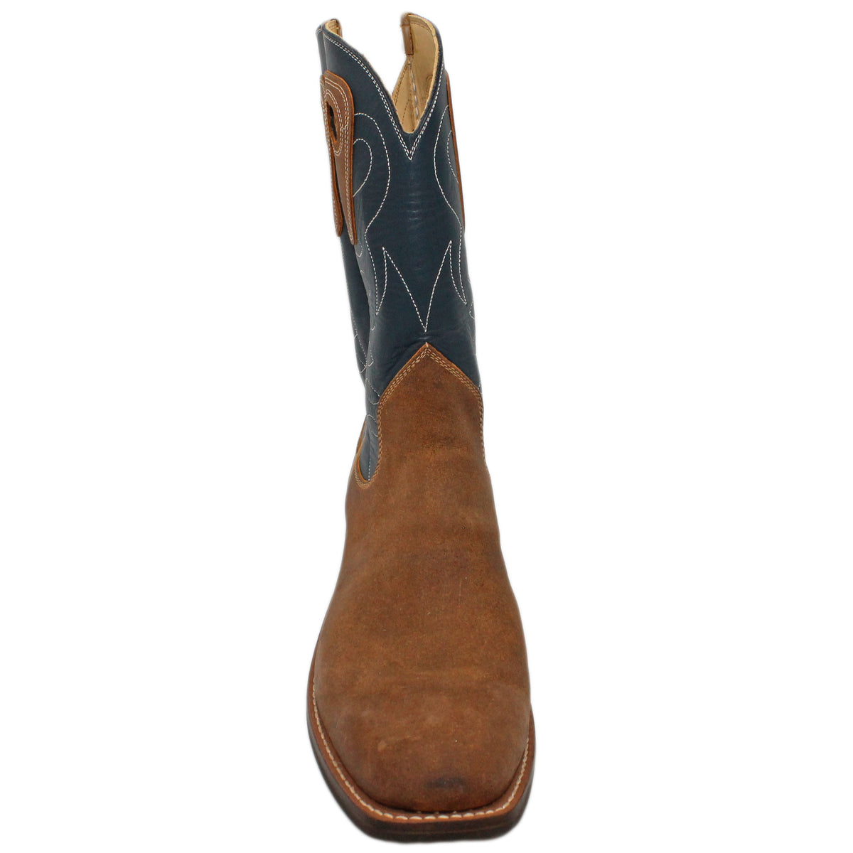 12" Blue upper w/ Loops Stitching

Waxed Rough Out Steer Vamp

Wide French Square Toe

Block Heel