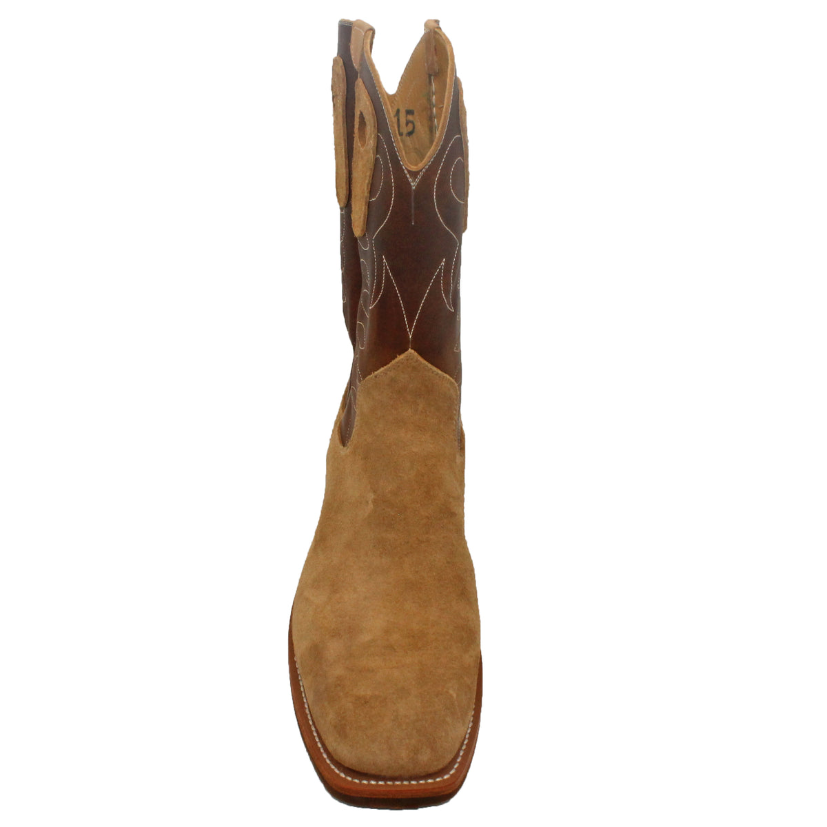 12" Brown Upper w/ Loops Stitching

Buckskin Rough Out Steer Vamp

Wide French Square Toe

Slightly Tapered Heel