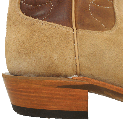 12" Brown Upper w/ Loops Stitching

Buckskin Rough Out Steer Vamp

Wide French Square Toe

Slightly Tapered Heel