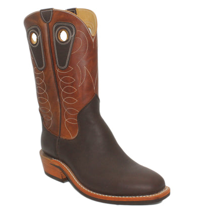 12" Brown Upper w/ Loops Stitching

Brown Timberjack Steer Vamp

Regular French Square Toe

Slightly Tapered Heel