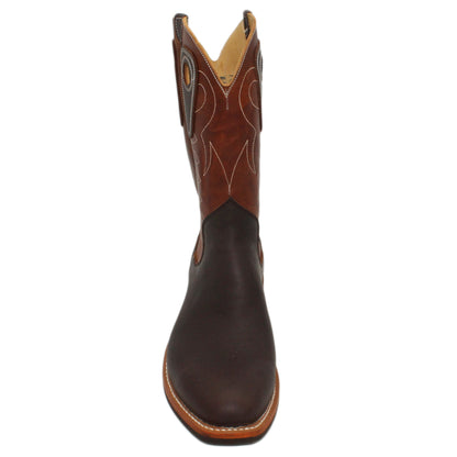 12" Brown Upper w/ Loops Stitching

Brown Timberjack Steer Vamp

Regular French Square Toe

Slightly Tapered Heel