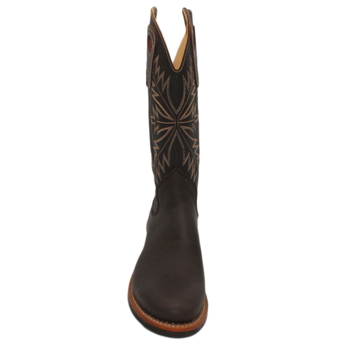 14" Brown Timberjack Upper w/ Oak Stitching

Brown Timberjack Steer Vamp

Round Toe

Block Heel

Vibram Chevron Sole