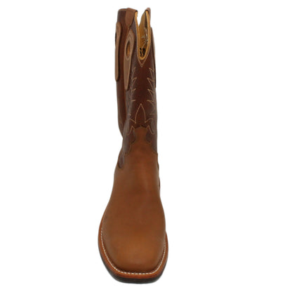 12" Brown upper w/ Beck Stitching

Saddle Timberjack Steer Vamp

Wide French Toe

Block Heel
