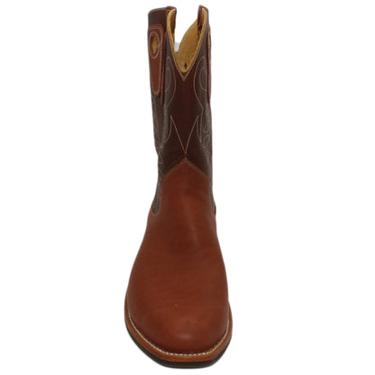 12" Brown Upper w/ Loops Stitching

Tan Timberjack Steer Vamp

Regular French Square Toe

Slightly Tapered Heel