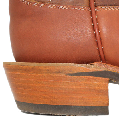 12" Brown Upper w/ Loops Stitching

Tan Timberjack Steer Vamp

Regular French Square Toe

Slightly Tapered Heel