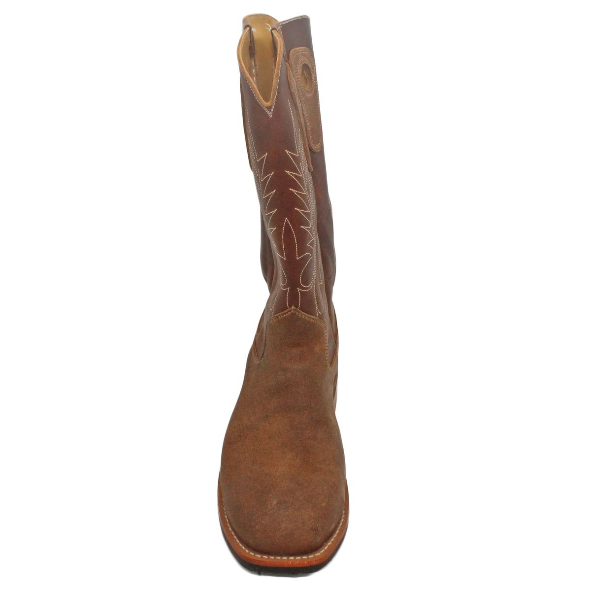 14" Brown Upper w/ Beck Classic Stitching

Waxed Steer Vamp

Wide French Square Toe

Block Heel