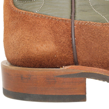 Forest uppers w/ Loops stitching

Brown Timberjack Rough Out Steer Vamp

Wide French Square Toe

Block Heel