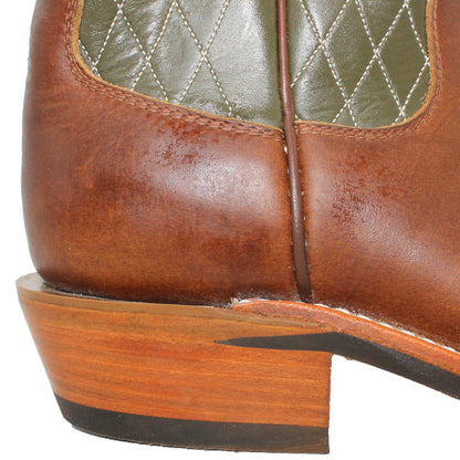 14" Forest Upper w/ Diamond Stitching

Oil Tan Brown Steer Vamp

Wide French Square Toe

Slightly Tapered Heel
