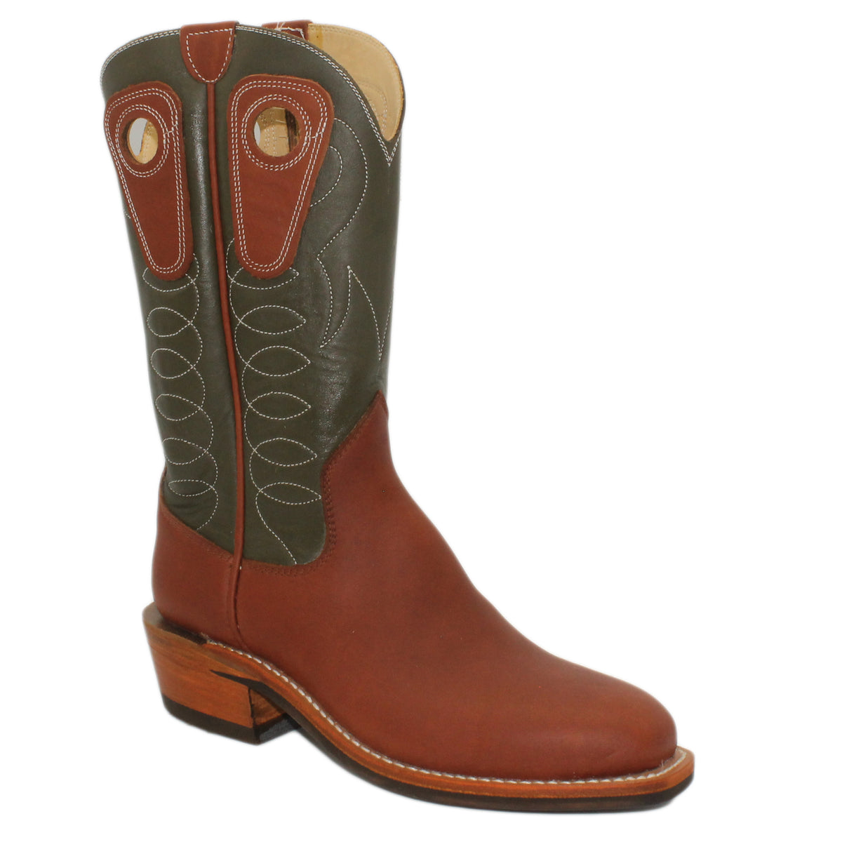 12" Forest Upper w/ Loops Stitching

Tan Timberjack Steer Vamp

Regular French Square Toe

Slightly Tapered Heel