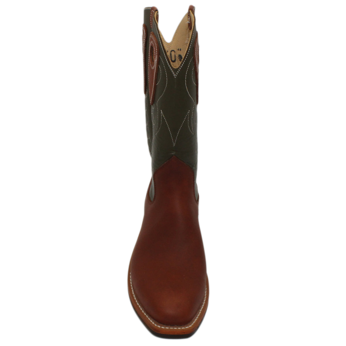 12" Forest Upper w/ Loops Stitching

Tan Timberjack Steer Vamp

Regular French Square Toe

Slightly Tapered Heel