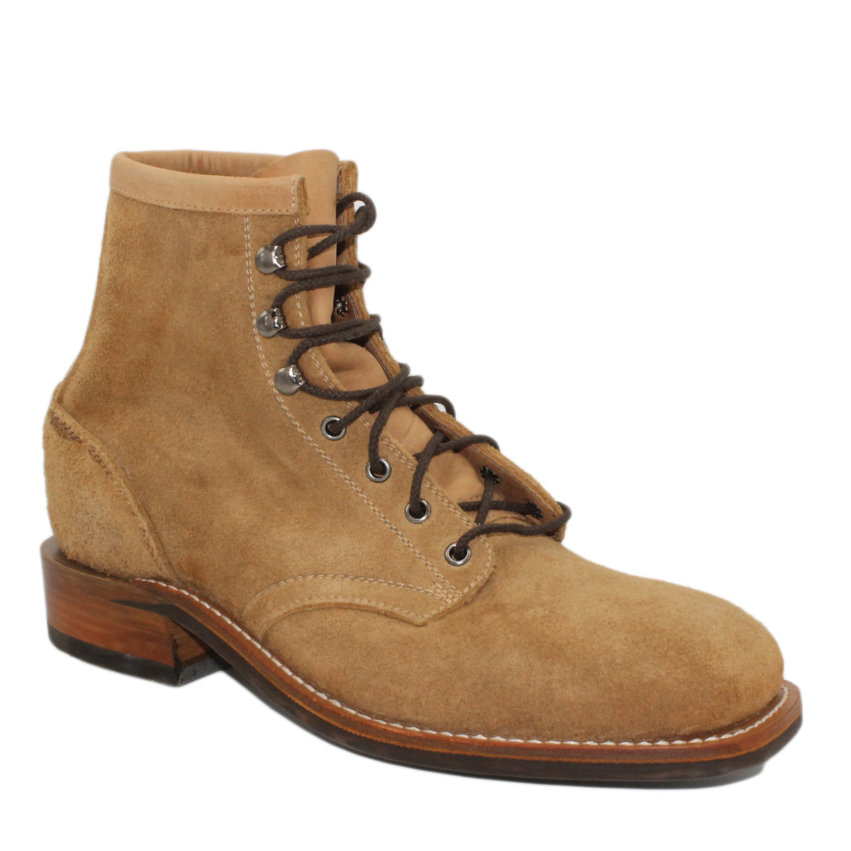 6" Lace-Up

Buckskin Rough Out Steer

Wide French Square Toe

Block Heel