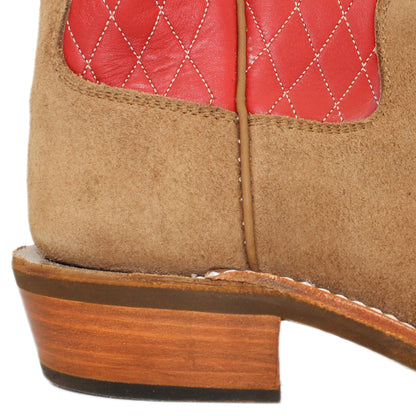 14" Red Upper w/ Diamond Stitching

Saddle Timberjack Rough Out Steer Vamp

Regular French Square Toe

Slightly Tapered Heel
