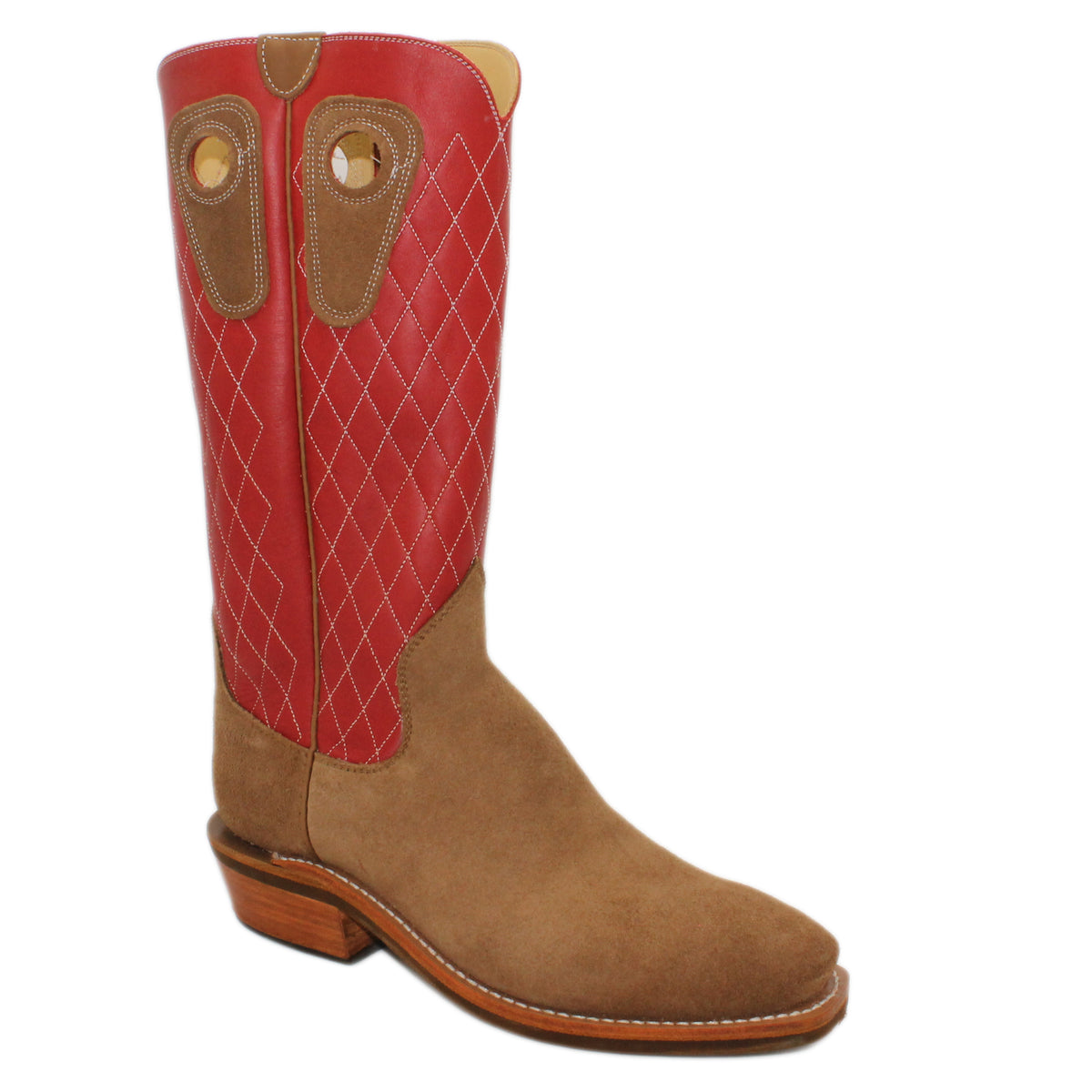 14" Red Upper w/ Diamond Stitching

Saddle Timberjack Rough Out Steer Vamp

Regular Forties Square Toe

Slightly Tapered Heel