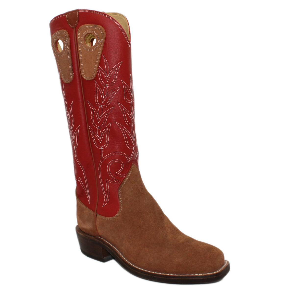 16" Red Upper w/ Tulip Stitching

Tan Timberjack Rough Out Steer Vamp

Wide French Square Toe

Slightly Tapered Heel